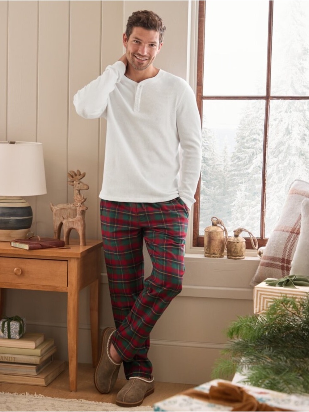 Garnet Hill Organic Pima Cotton Flannel Pajama Pants Men L Holiday Tartan Plaid